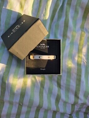Coach Gold Tone Logo Accent Bangle Bracelet